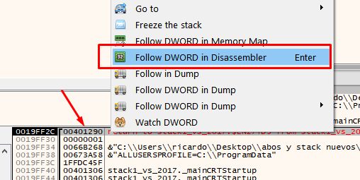 follow DWORD in Disassembler