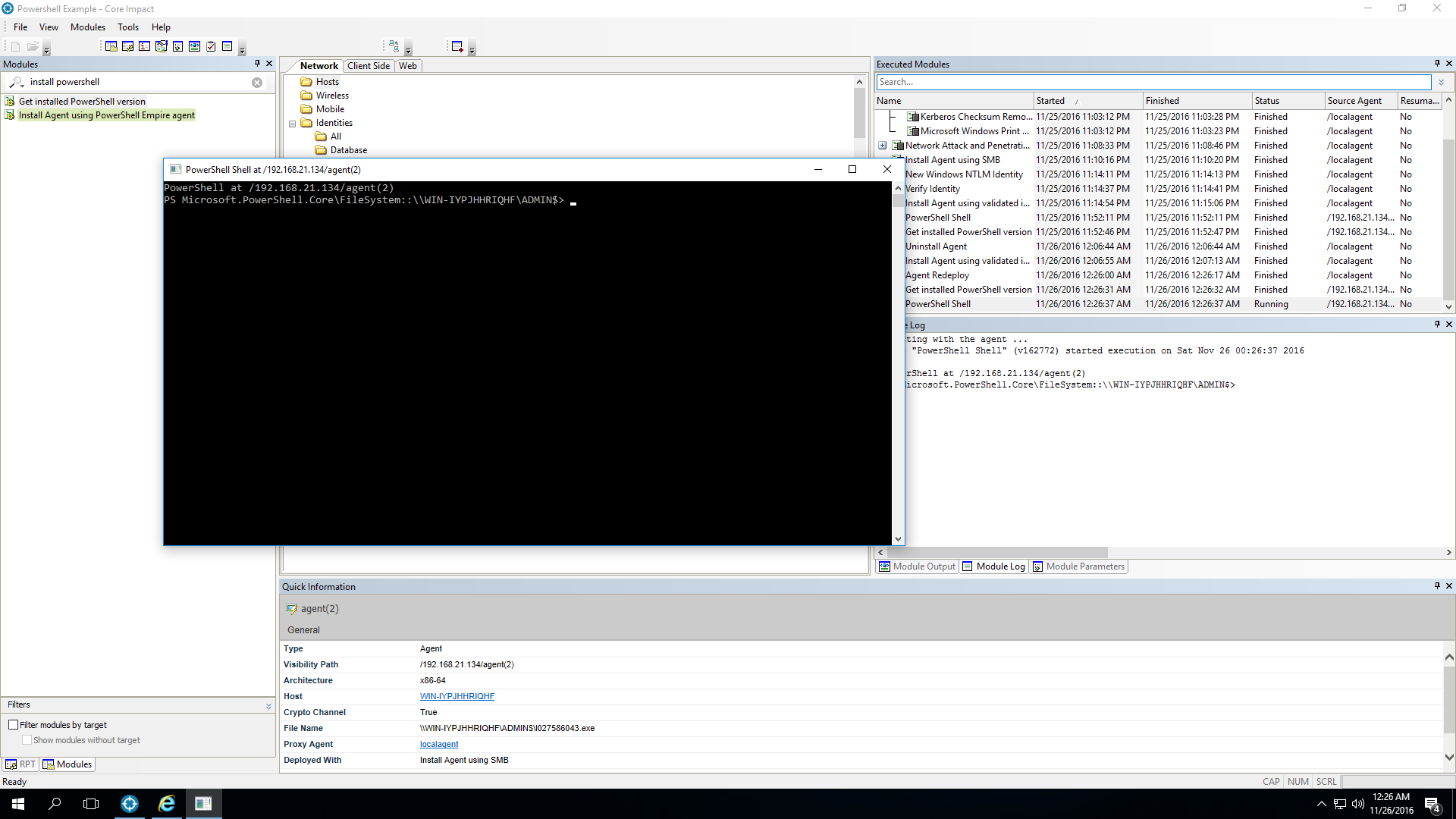 Core Impact powershell example