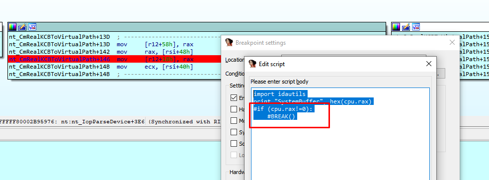 comment the conditional breakpoint