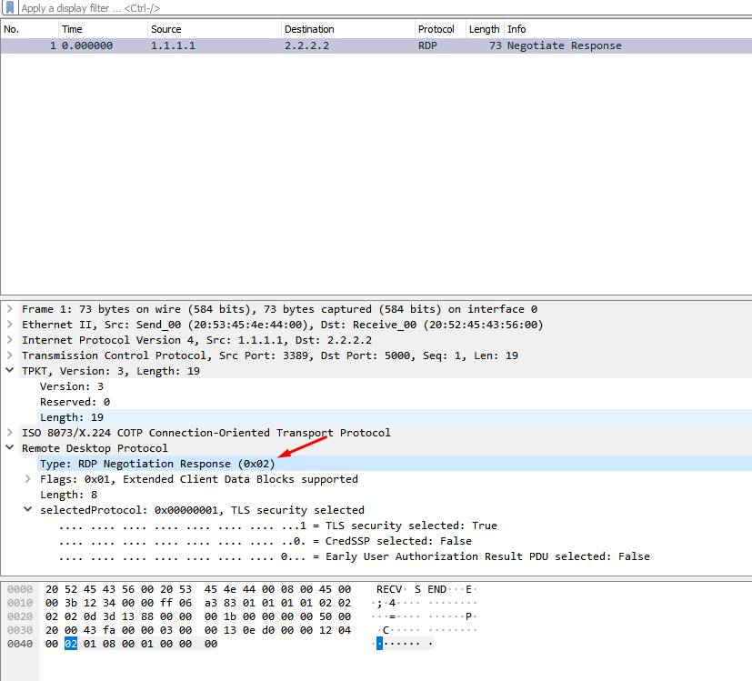 Type=0x2 RDP Negotiation Response