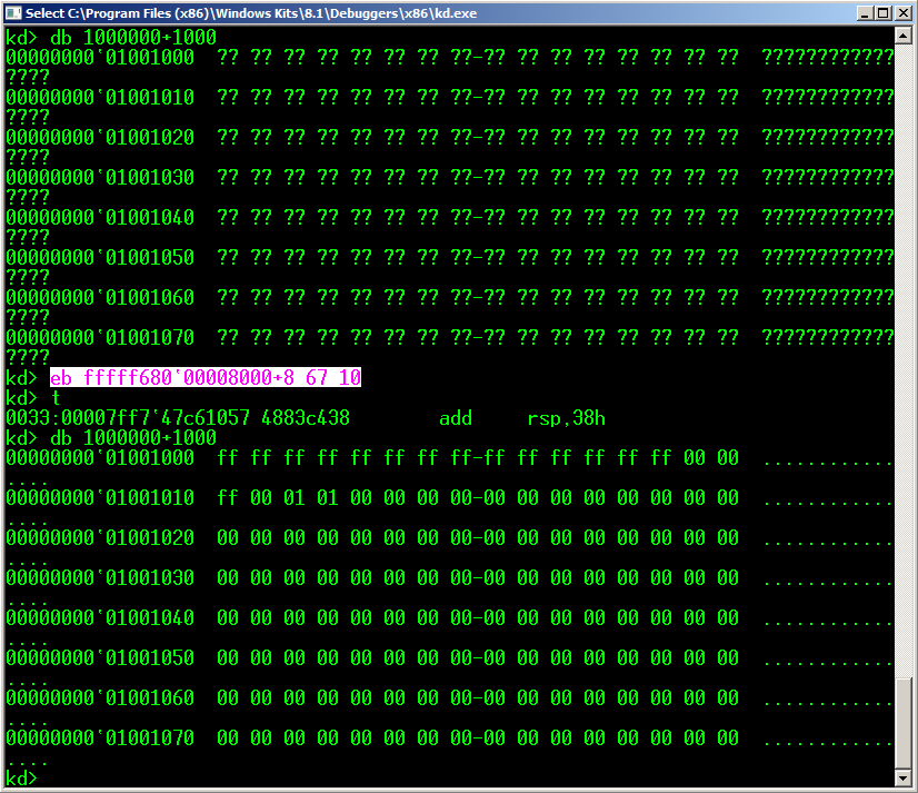 value 0x67 means DIRTY + ACCESSED + USER + WRITABLE + PRESENT