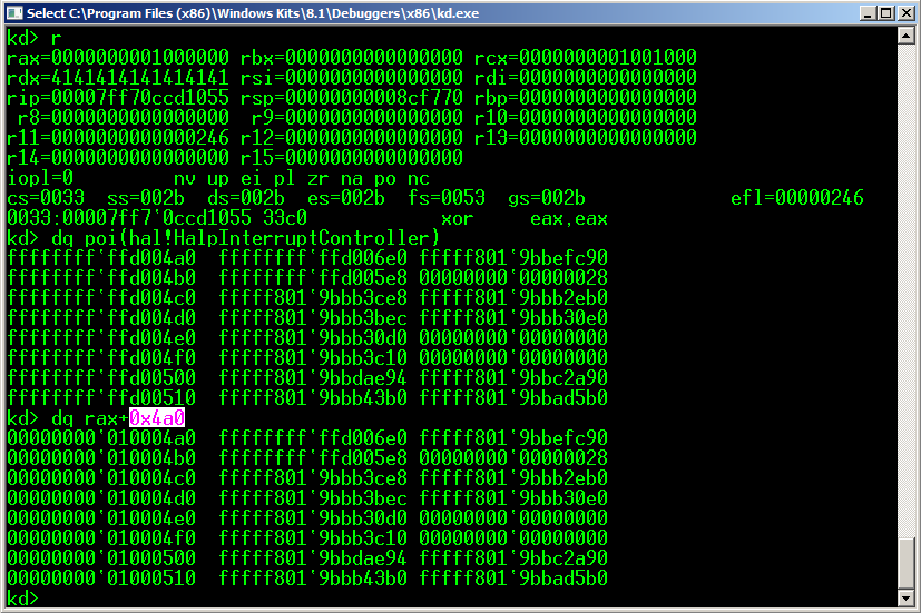 "hal!HalpInterruptController" function pointer table