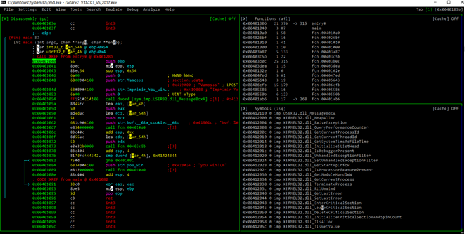 Radare command based console mode