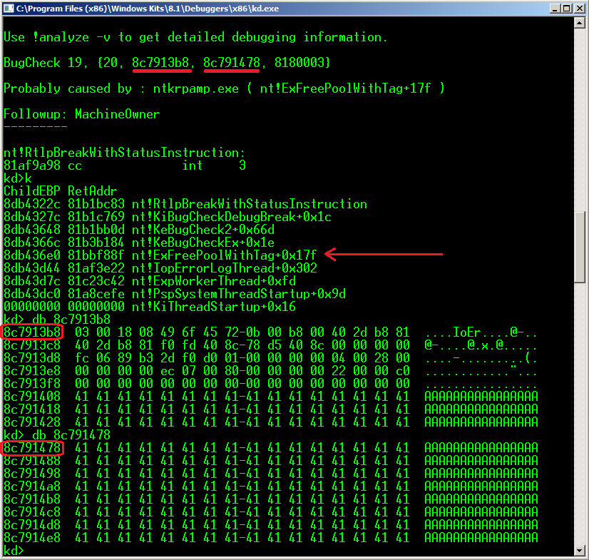 "nt!ExFreePoolWithTag" function