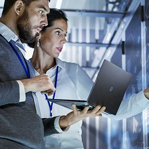 IT professionals in server room