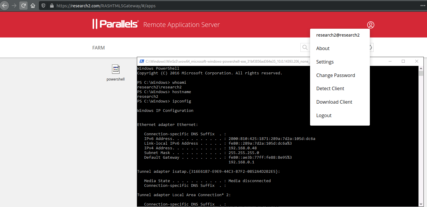 Figure 10: research2 PowerShell console