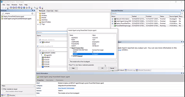 Core Impact Install PowerShell Agent Screen