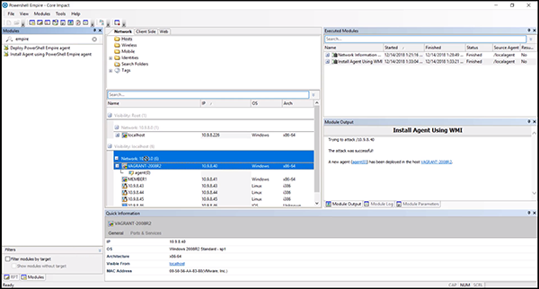 Core Impact PowerShell Empire Module Screen