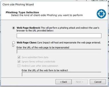 phishing type selection menu