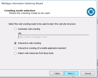 Core Impact Crawling Mode Selections