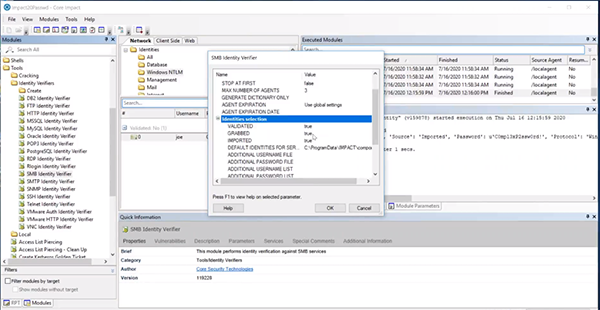 Core Impact Password Spraying Attack Settings