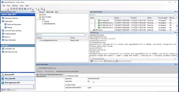 Core Impact Password Spraying Submitted Forms