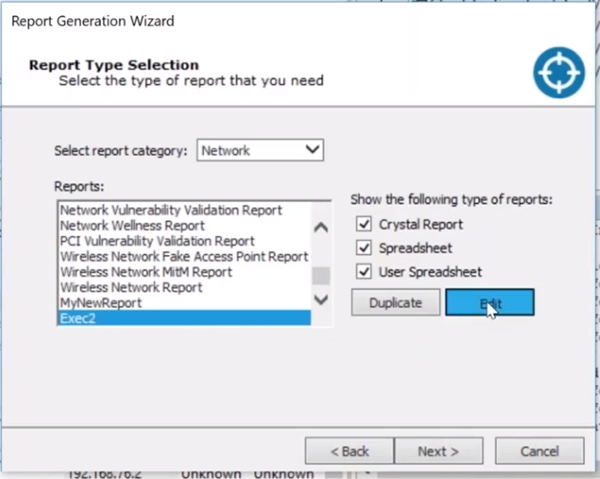Core Impact Custom Report Generation Wizard Screen