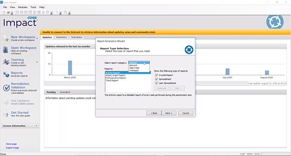 Core Impact Main Dashboard for Reporting