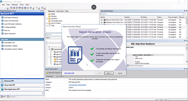 Core Impact Network Report Generation Wizard Screen