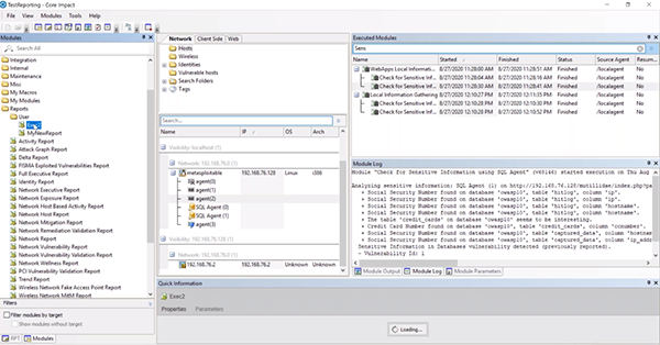 Core Impact Network Reporting Module Screen