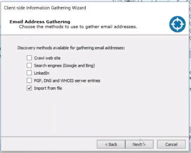 Core Impact Client Side Information Gathering Screen
