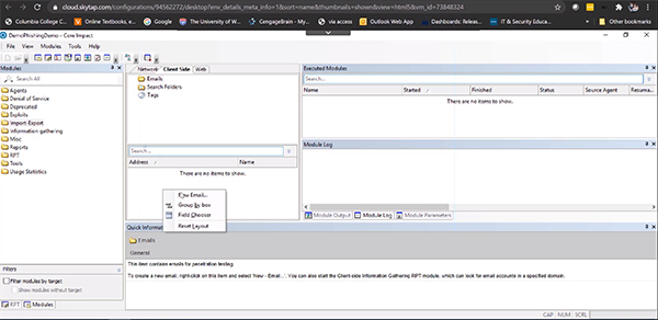 Core Impact New User Setup Screen