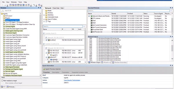 Core Impact Post Exploitation Agent Process Injection Screen