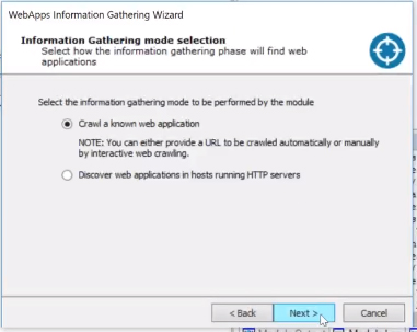Core Impact Web Crawl Screen