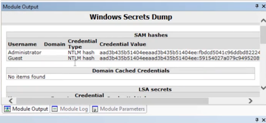 module output windows secret dump