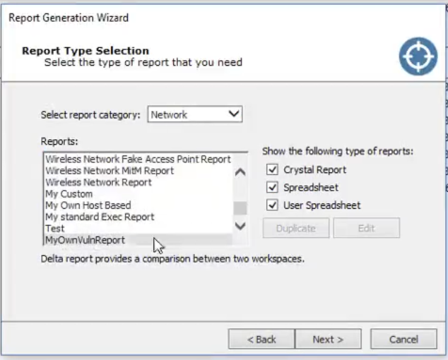 Select custom report