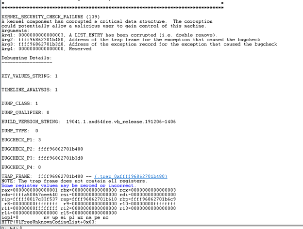 Kernel security check failure