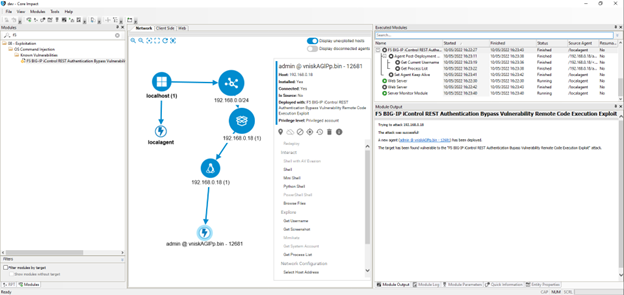 The F5 BIG-IP iControl REST exploit being used against a target on Core Impact