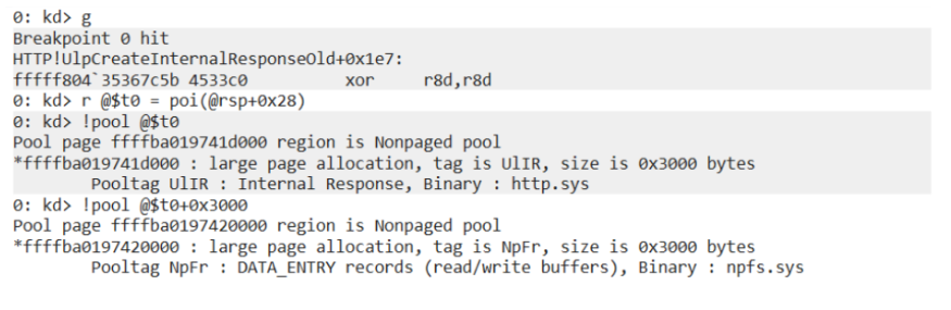 Figure 3. Adjacent HTTP.sys and data queue entry allocations.