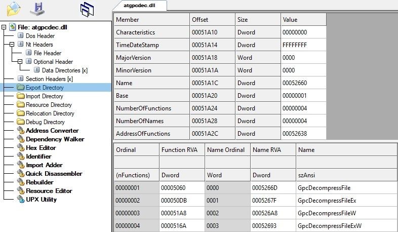 exported functions of the library exported functions of the library