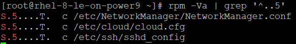 # rpm -Va | grep '^..5’