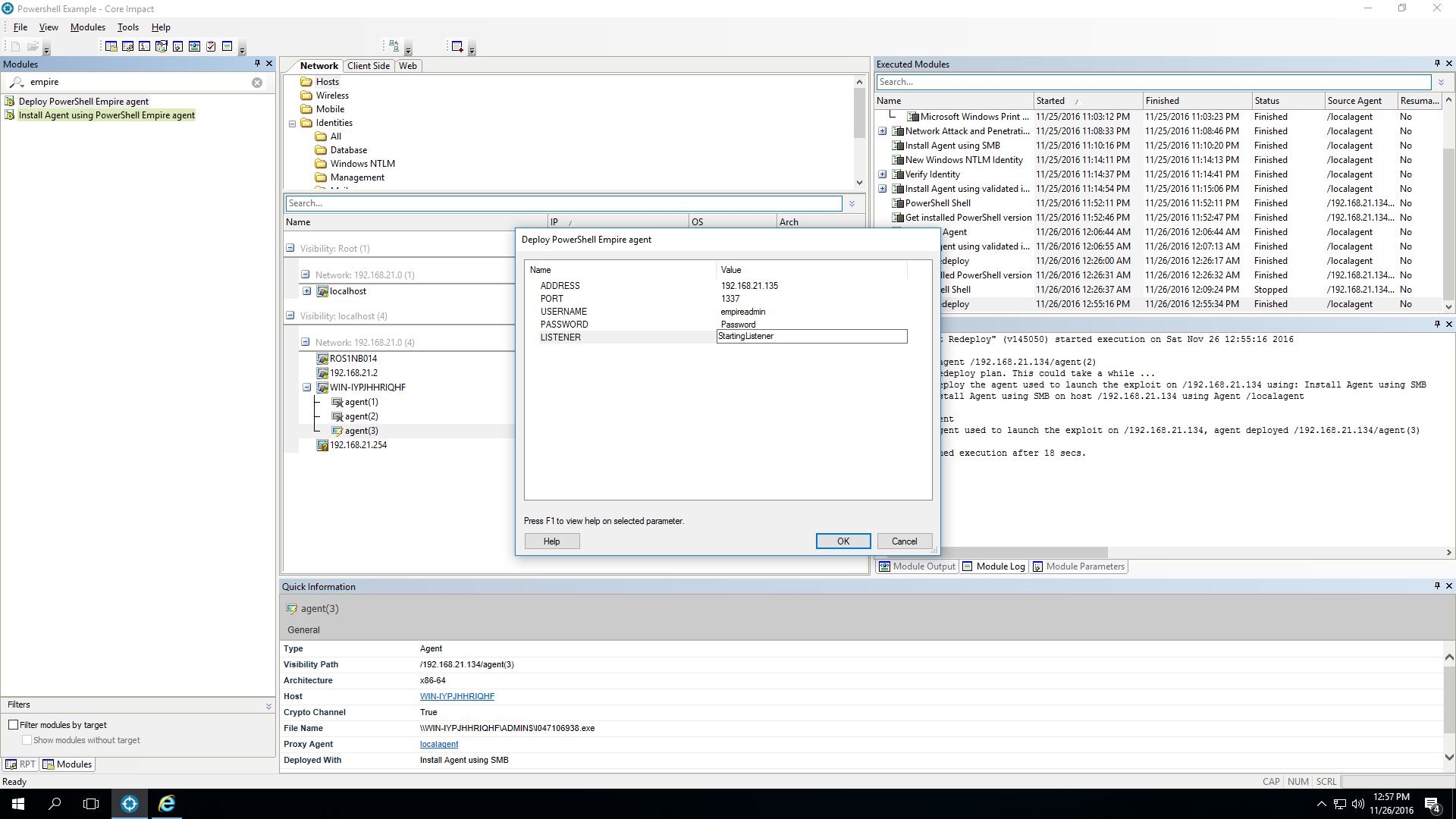Core impact with powershell screenshot