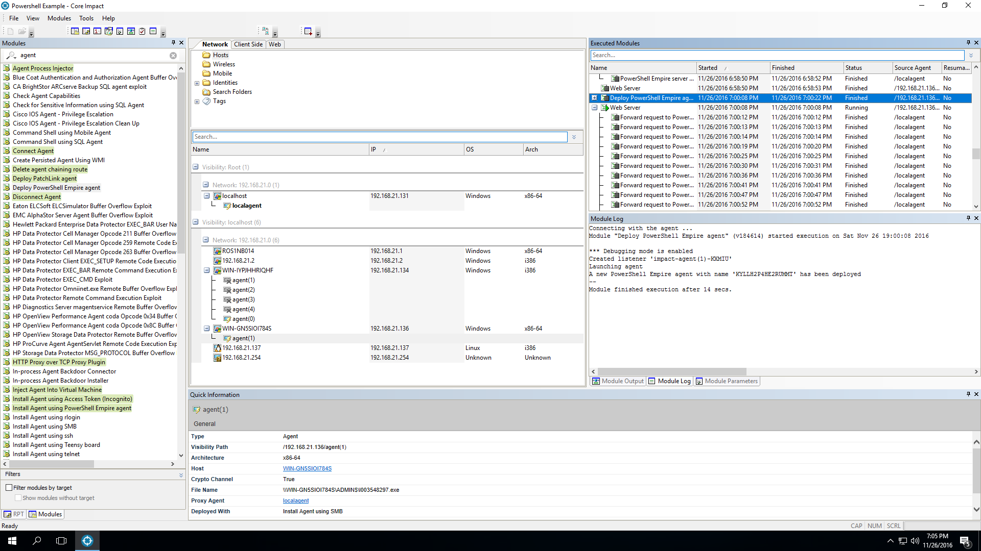 powershell example with core impact